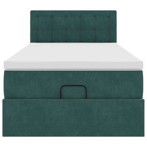 Ottoman sängram med madrass mörkgrön 90x190 cm sammet