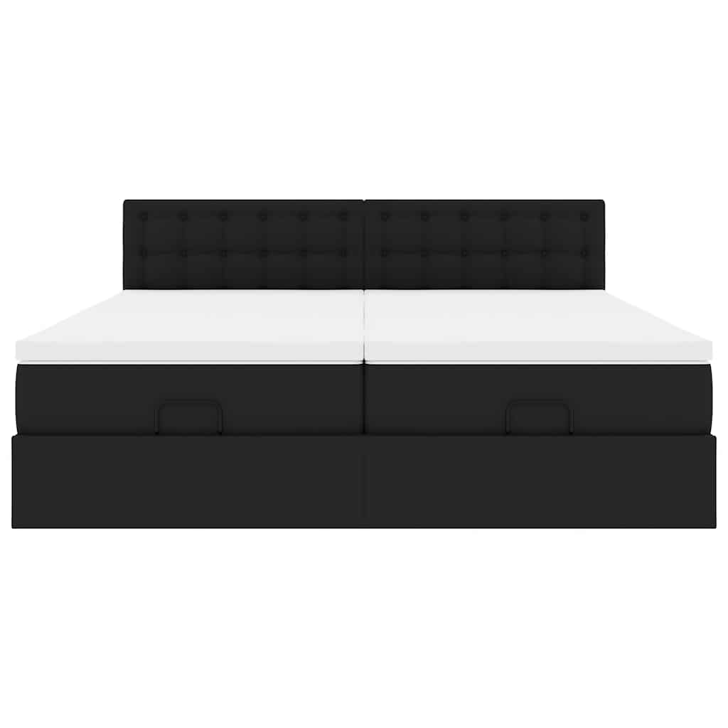 Ottomansk säng med madrasser&LEDs svart 160x200cm konstläder