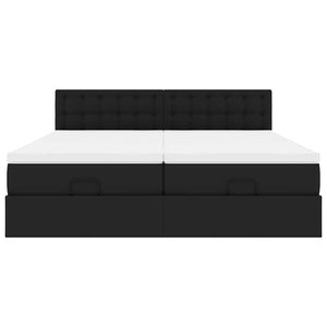 Ottomansk säng med madrasser&LEDs svart 160x200cm konstläder