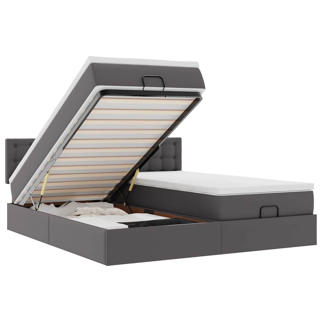 Ottomansk säng med madrasser&LEDs grå 180x200cm konstläder