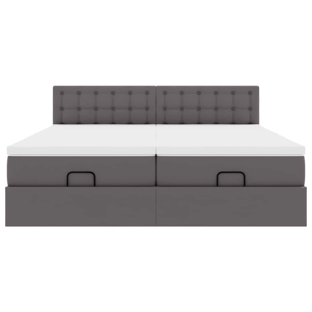 Ottomansk säng med madrasser&LEDs grå 180x200cm konstläder