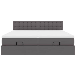 Ottomansk säng med madrasser&LEDs grå 180x200cm konstläder