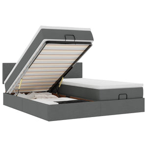 Ottoman sängram med madrasser mörkgrå 200x200 cm tyg