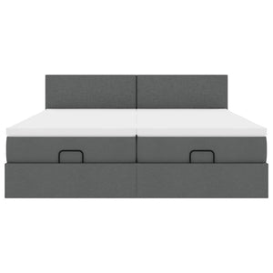 Ottoman sängram med madrasser mörkgrå 200x200 cm tyg