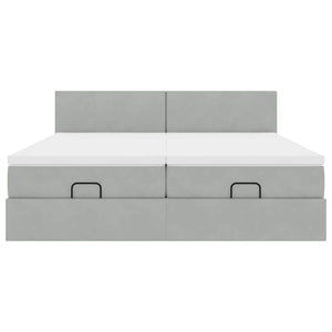 Ottoman sängram med madrasser ljusgrå 200x200 cm sammet