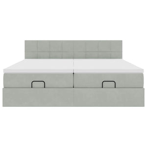 Ottoman sängram med madrasser ljusgrå 200x200 cm sammet