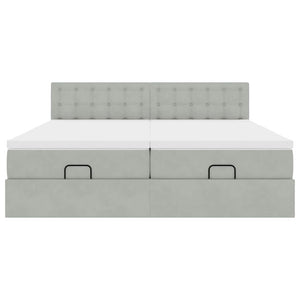 Ottoman sängram med madrasser ljusgrå 160x200 cm sammet