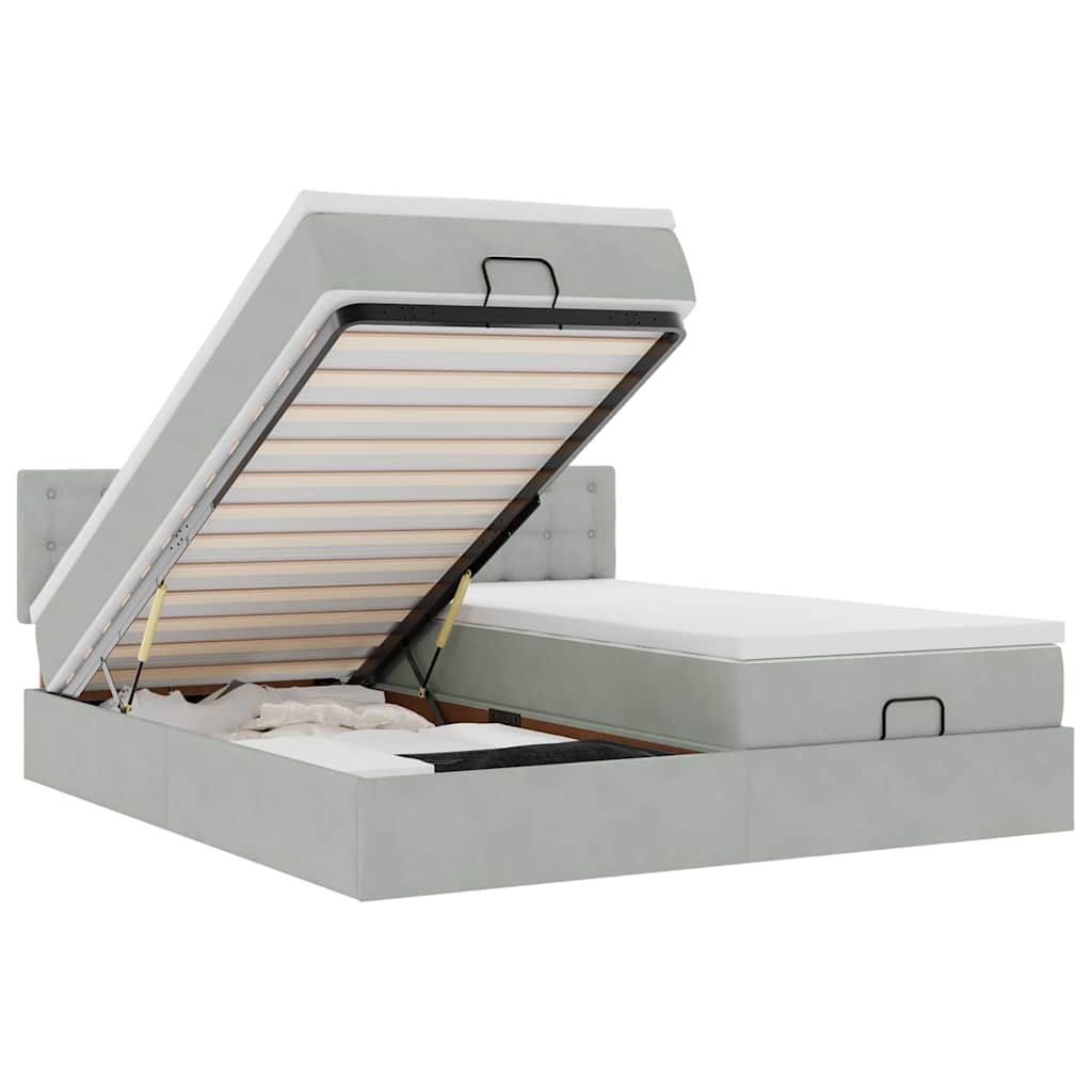 Ottoman sängram med madrasser ljusgrå 180x200 cm sammet