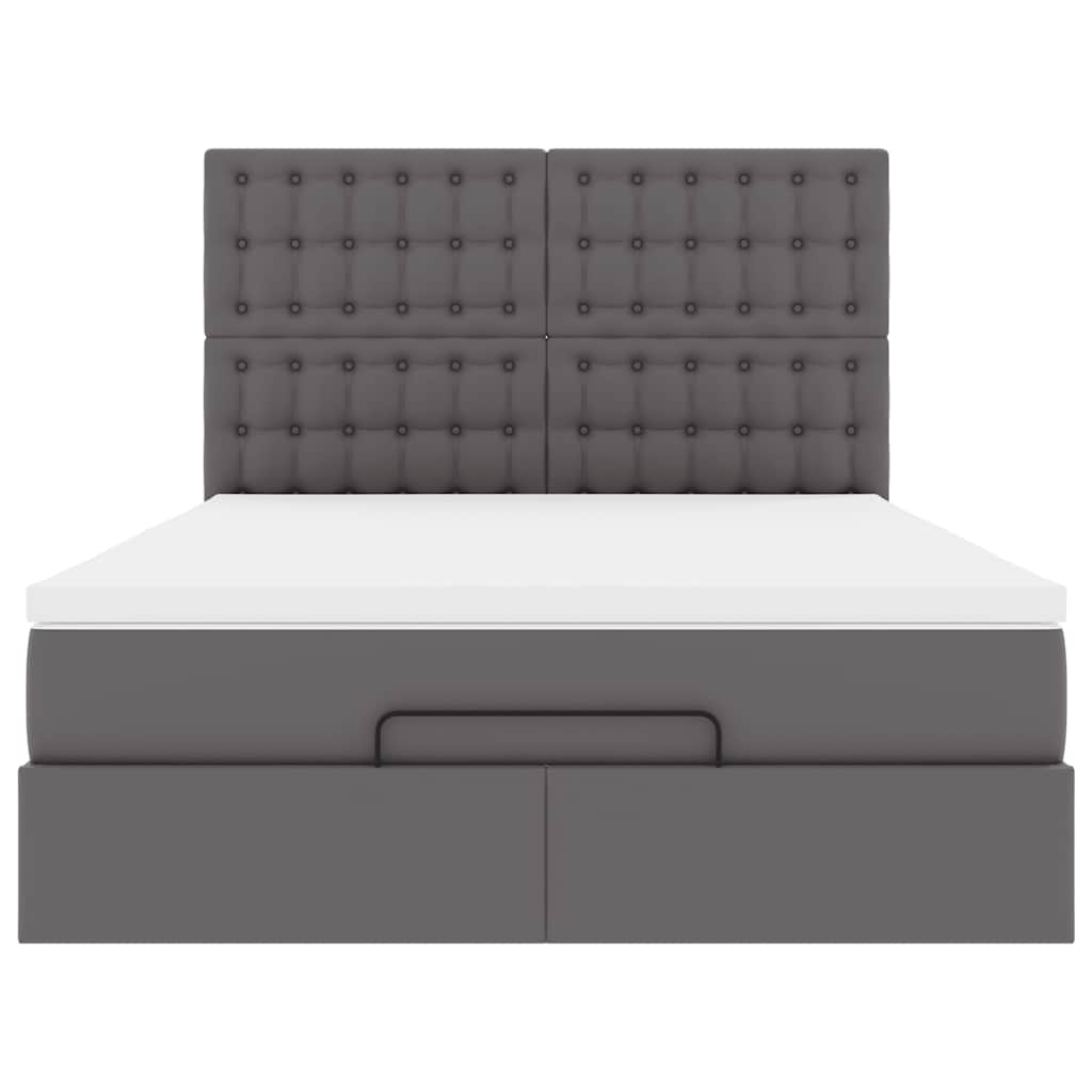 Ottoman sängram med madrass grå 140x200 cm konstläder