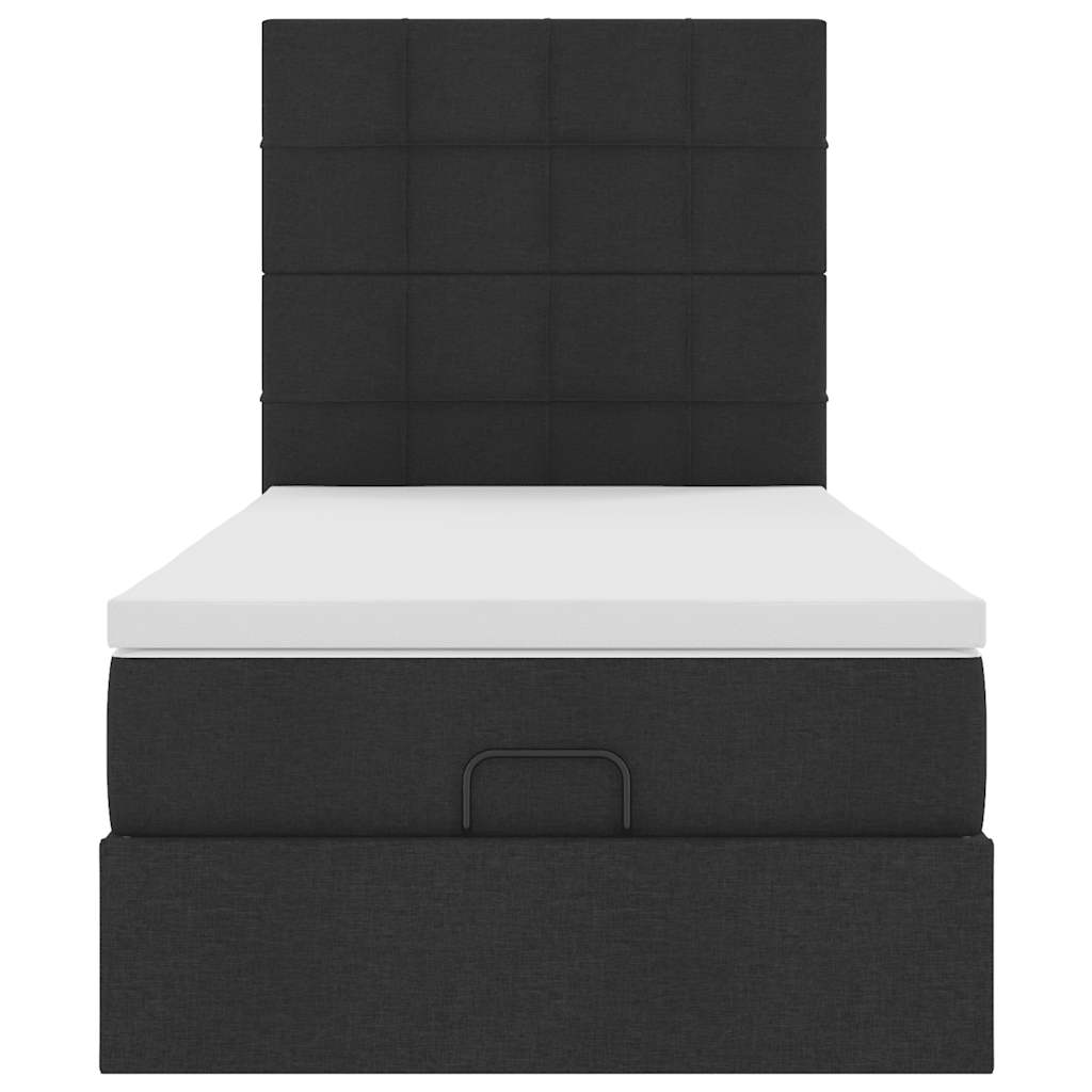 Ottoman säng med madrass svart 100x200 cm tyg