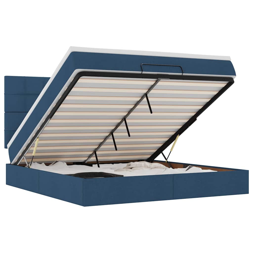 Ottoman sängram med madrass blå 180x200 cm tyg
