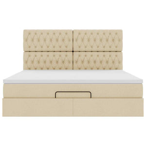 Ottoman sängram med madrass gräddvit 160x200 cm tyg