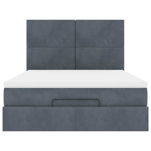 Ottoman sängram med madrasser mörkgrå 140x190 cm sammet