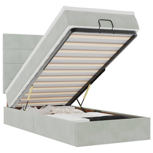 Ottoman sängram med madrasser ljusgrå 90x190 cm sammet