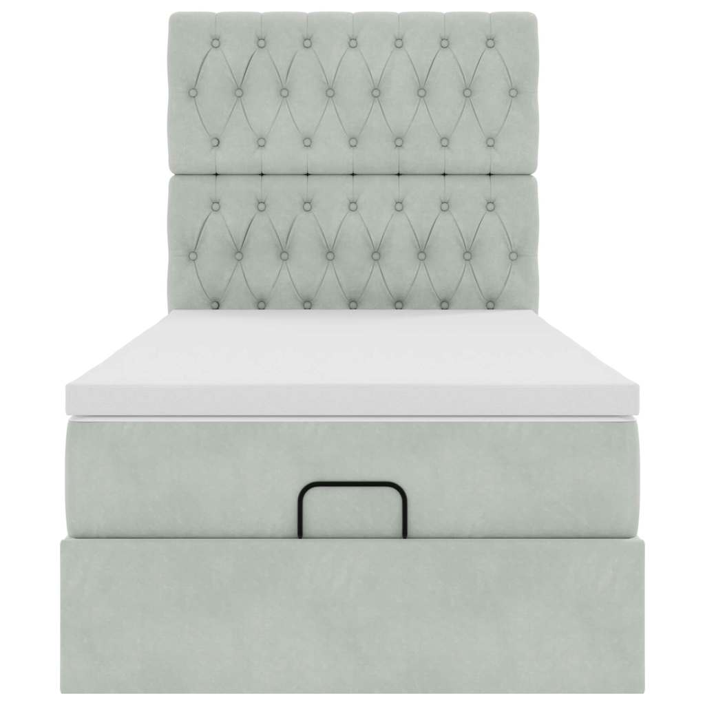 Ottoman sängram med madrasser ljusgrå 90x190 cm sammet