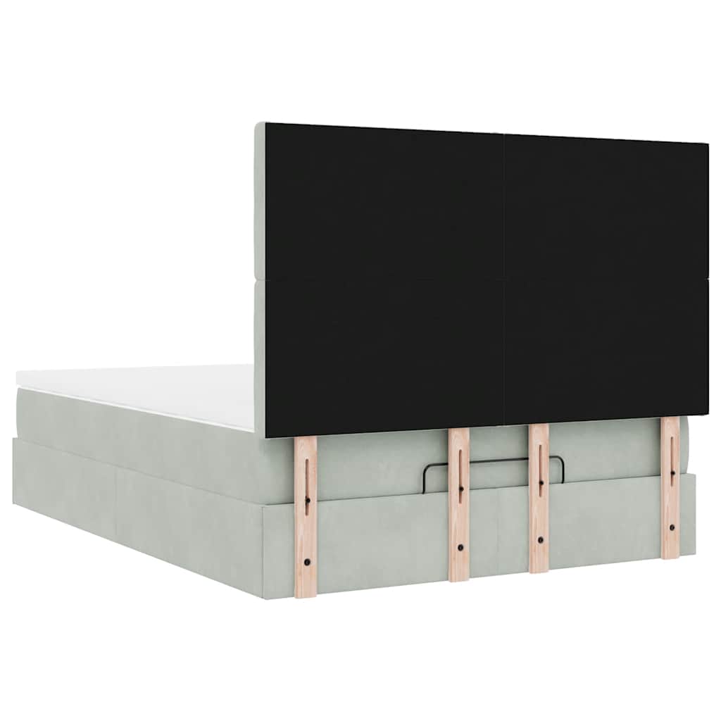 Ottoman sängram med madrasser ljusgrå 140x200 cm sammet