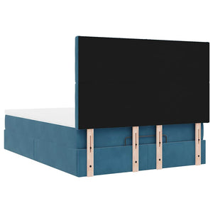 Ottoman sängram med madrasser mörkblå 140x200 cm sammet