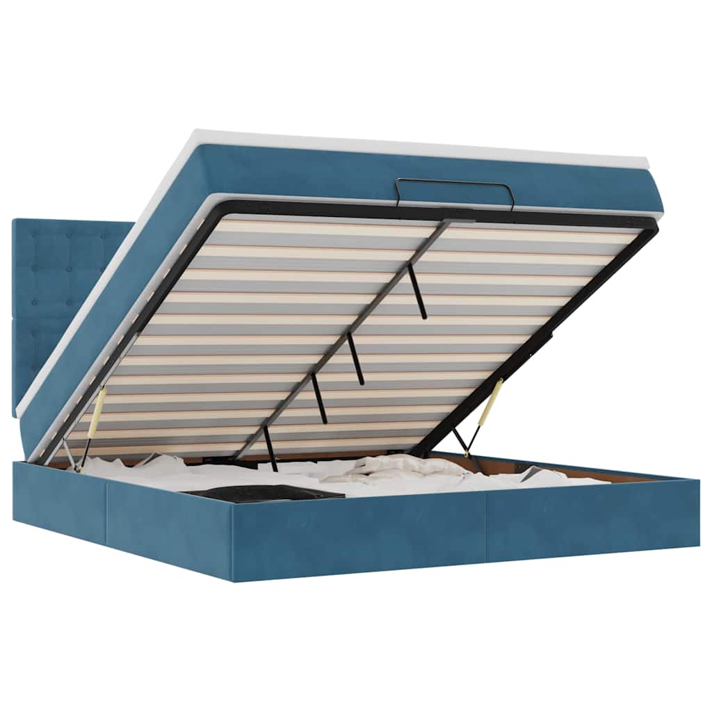 Ottoman sängram med madrasser mörkblå 160x200 cm sammet