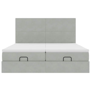 Ottoman sängram med madrasser ljusgrå 200x200 cm sammet