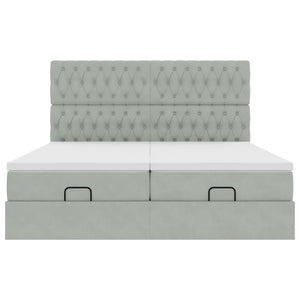 Ottoman sängram med madrasser ljusgrå 200x200 cm sammet