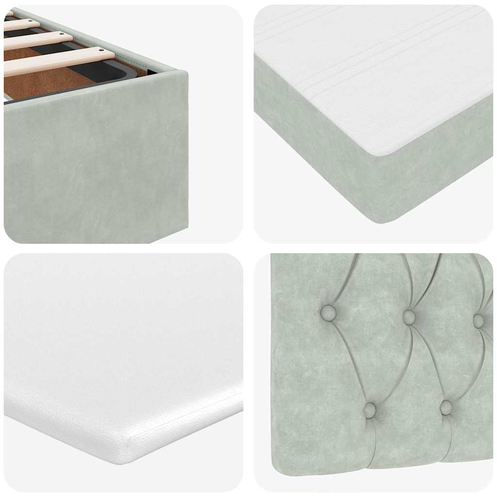 Ottoman sängram med madrasser ljusgrå 200x200 cm sammet