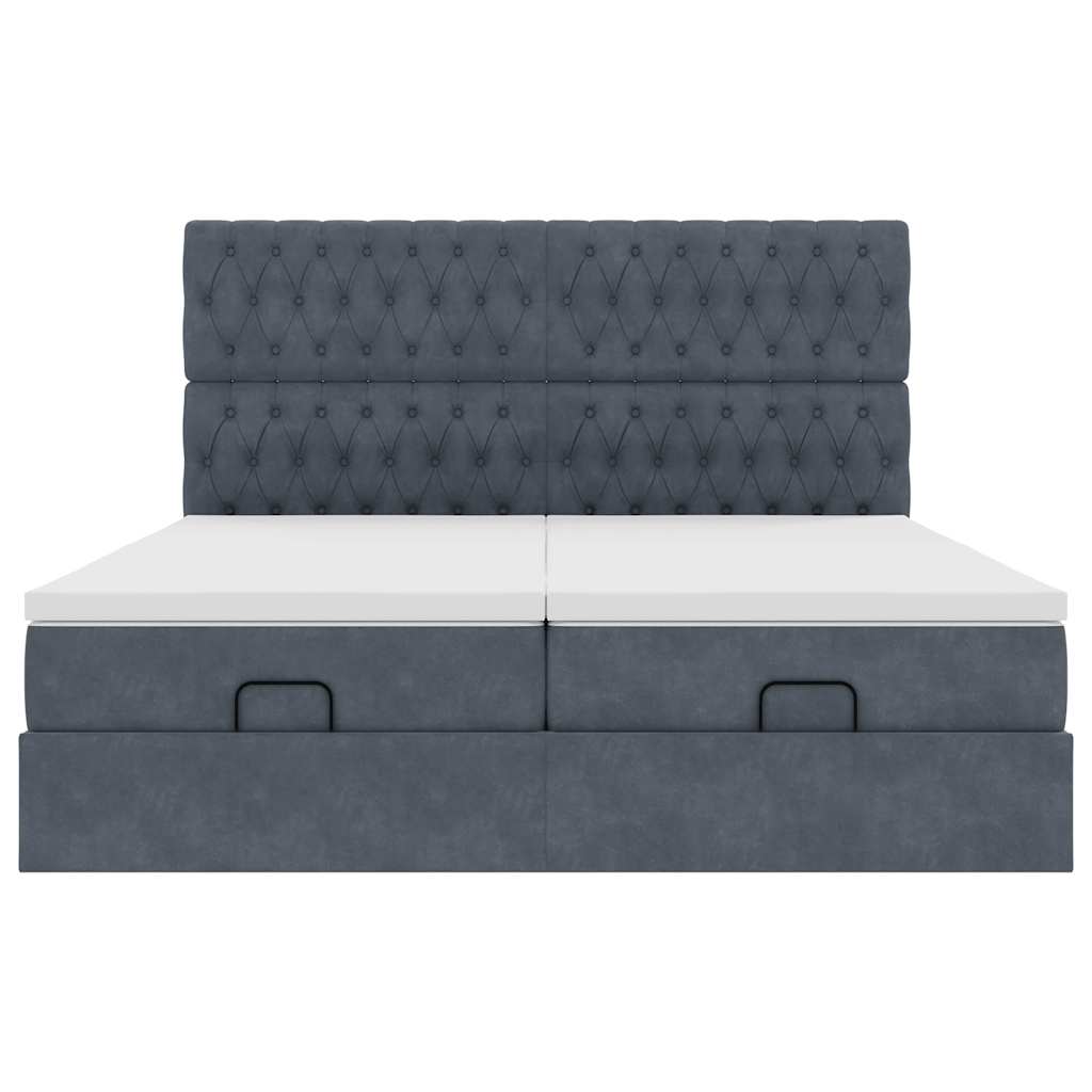 Ottoman sängram med madrasser mörkgrå 200x200 cm sammet
