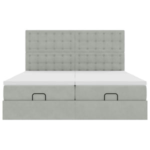 Ottoman sängram med madrasser ljusgrå 180x200 cm sammet