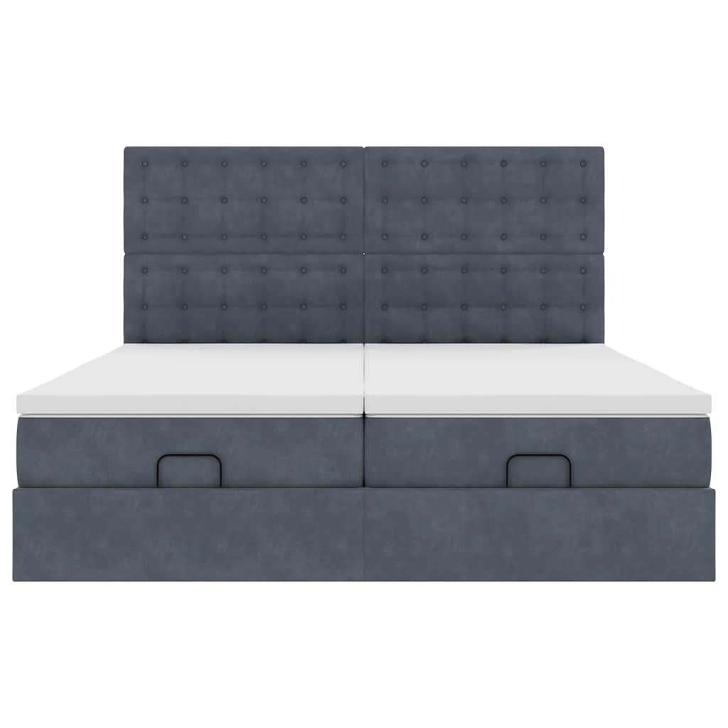 Ottoman sängram med madrasser mörkgrå 180x200 cm sammet