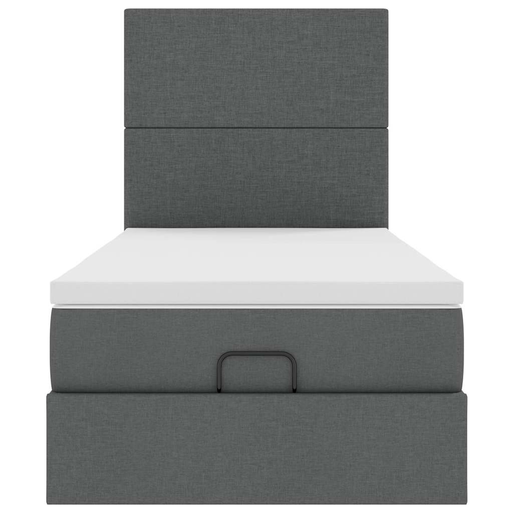 Ottomansk säng med madrass och LED-lampor mörkgrå 90x200 cm tyg
