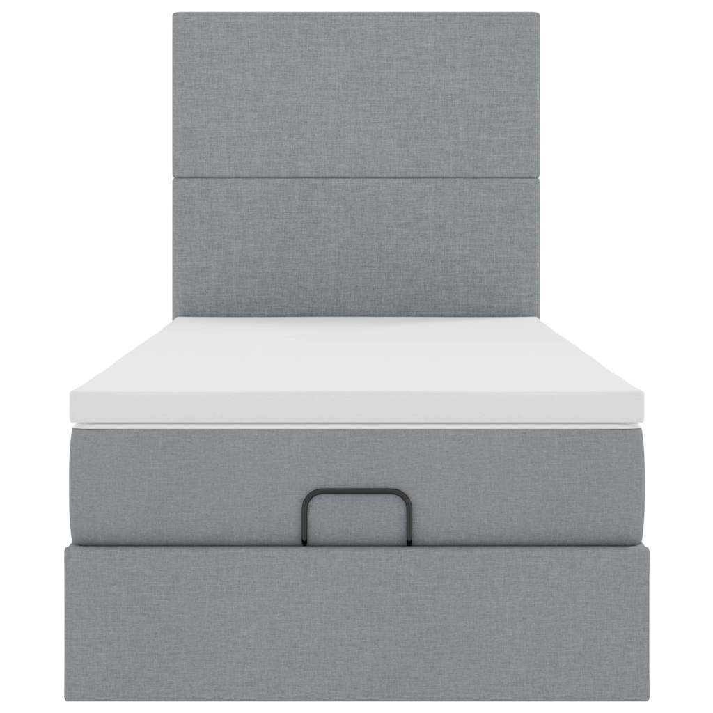 Ottoman sängram med madrass ljusgrå 100x200 cm tyg