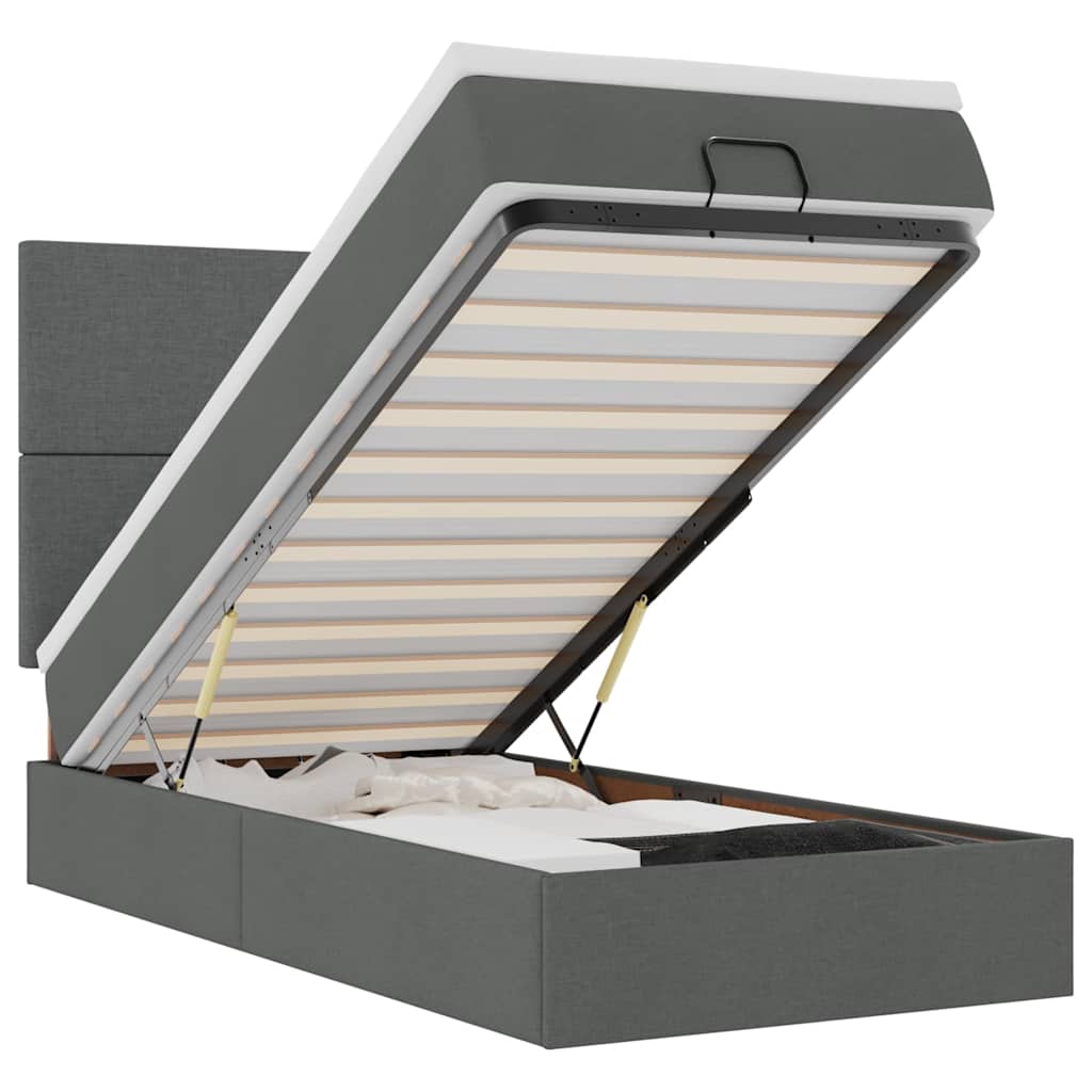 Ottoman sängram med madrass mörkgrå 100x200 cm tyg