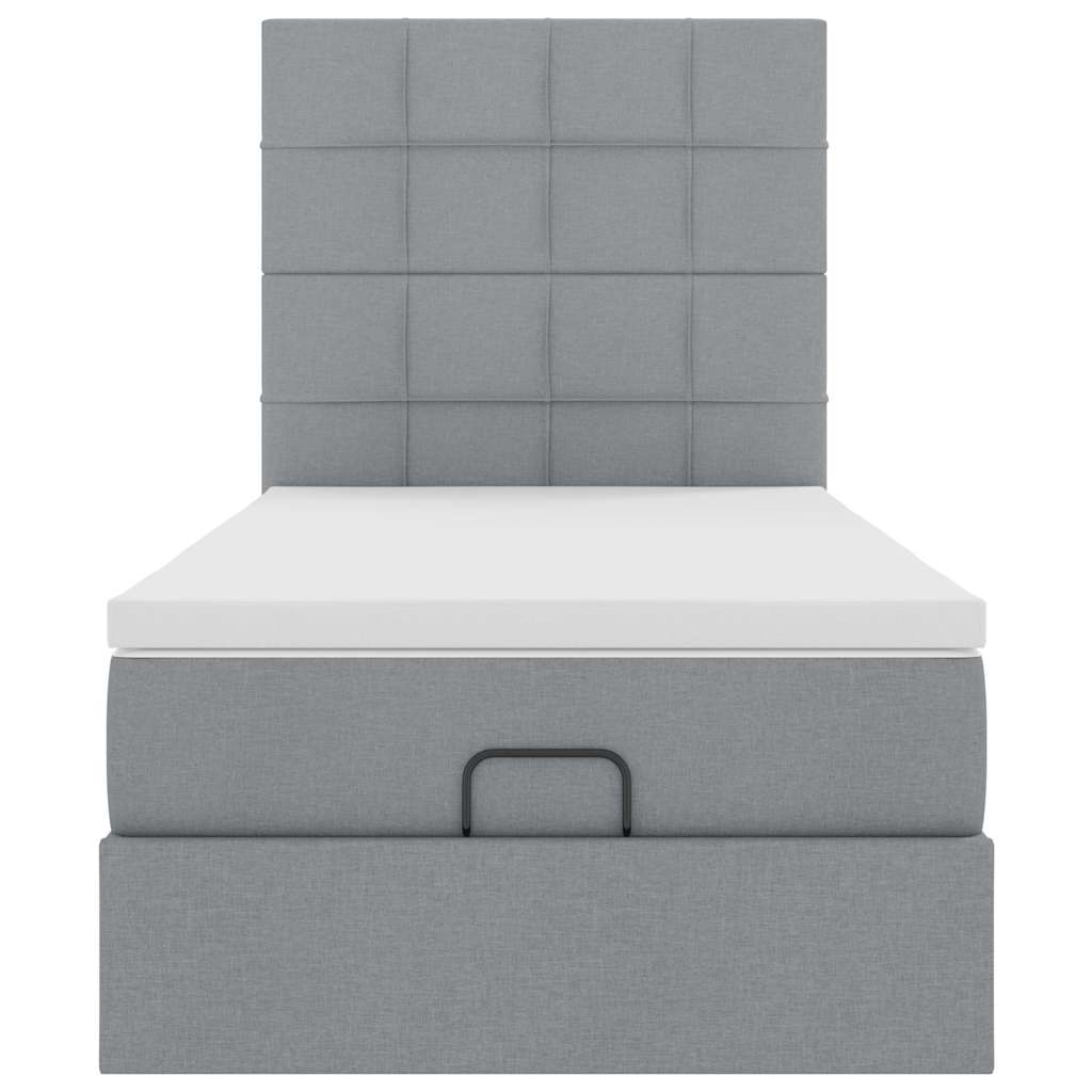 Ottomansk säng med madrass och LED-lampor ljusgrå 90x200 cm tyg