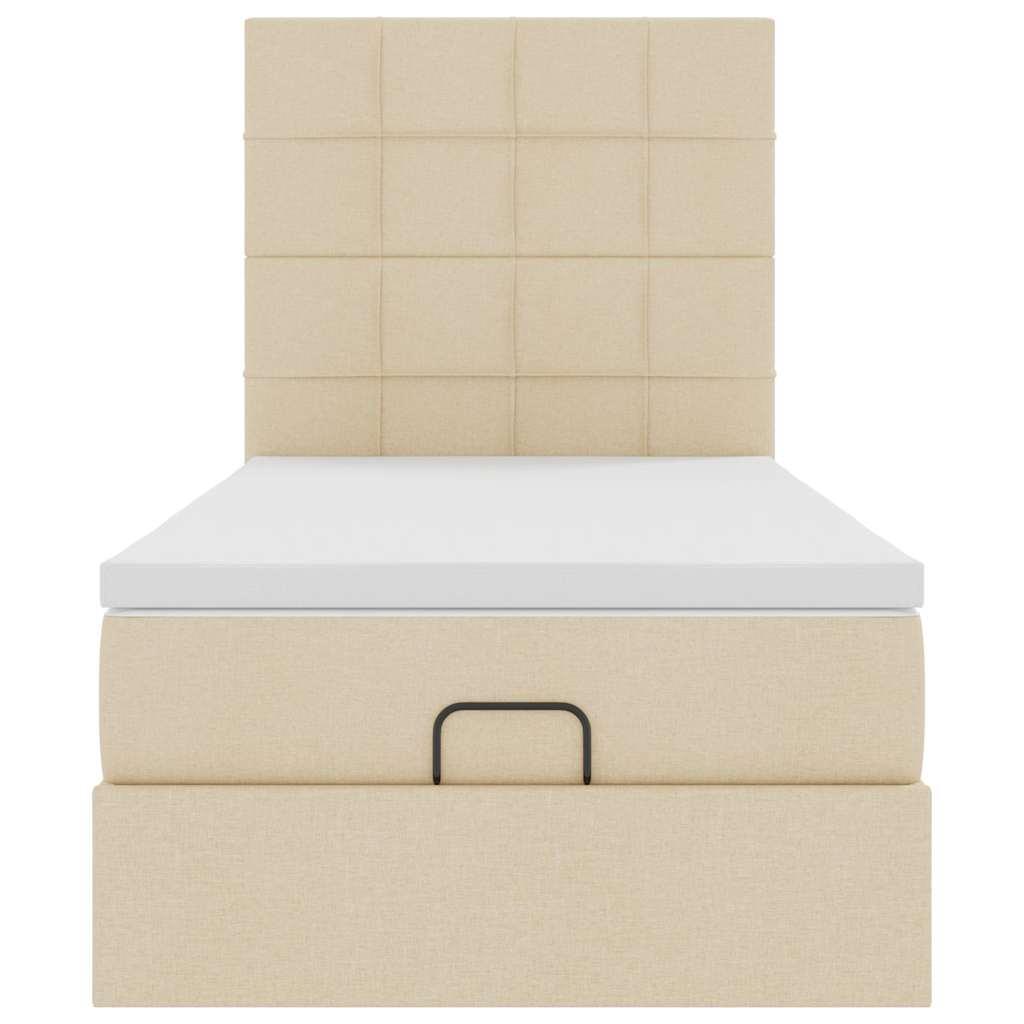 Ottomansk säng med madrass och LED-lampor gräddvit 90x200 cm