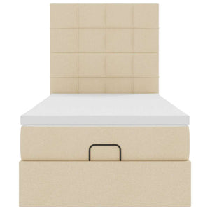 Ottomansk säng med madrass och LED-lampor gräddvit 90x200 cm