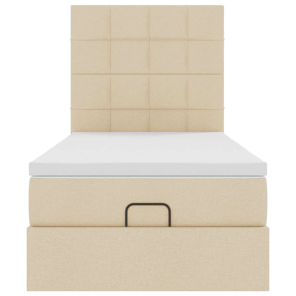 Ottoman sängram med madrass gräddvit 100x200 cm tyg