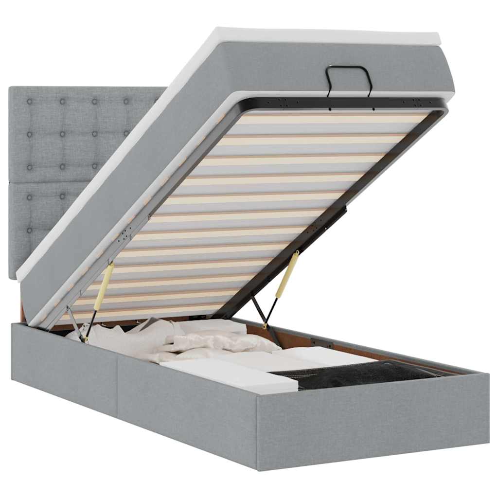 Ottomansk säng med madrass och LED-lampor ljusgrå 80x200cm tyg