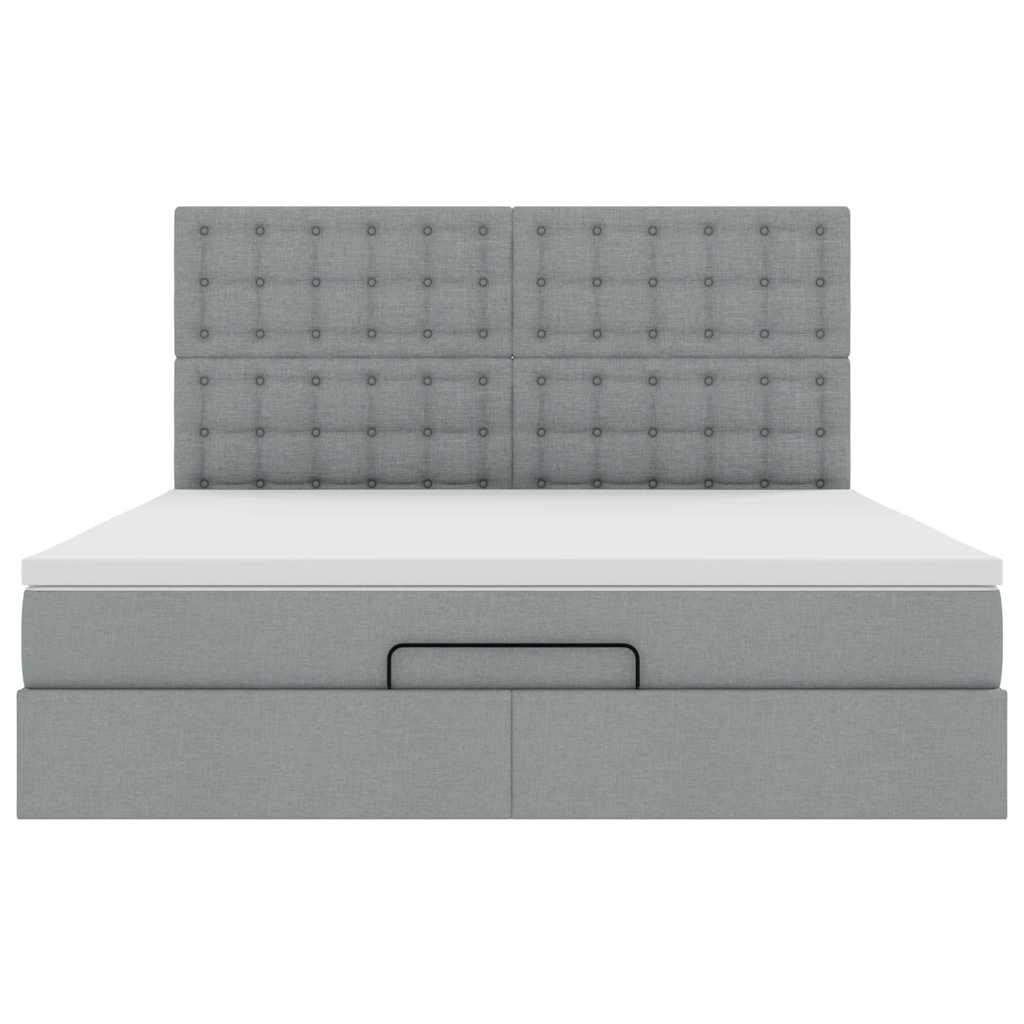 Ottoman sängram med madrass ljusgrå 180x200 cm tyg