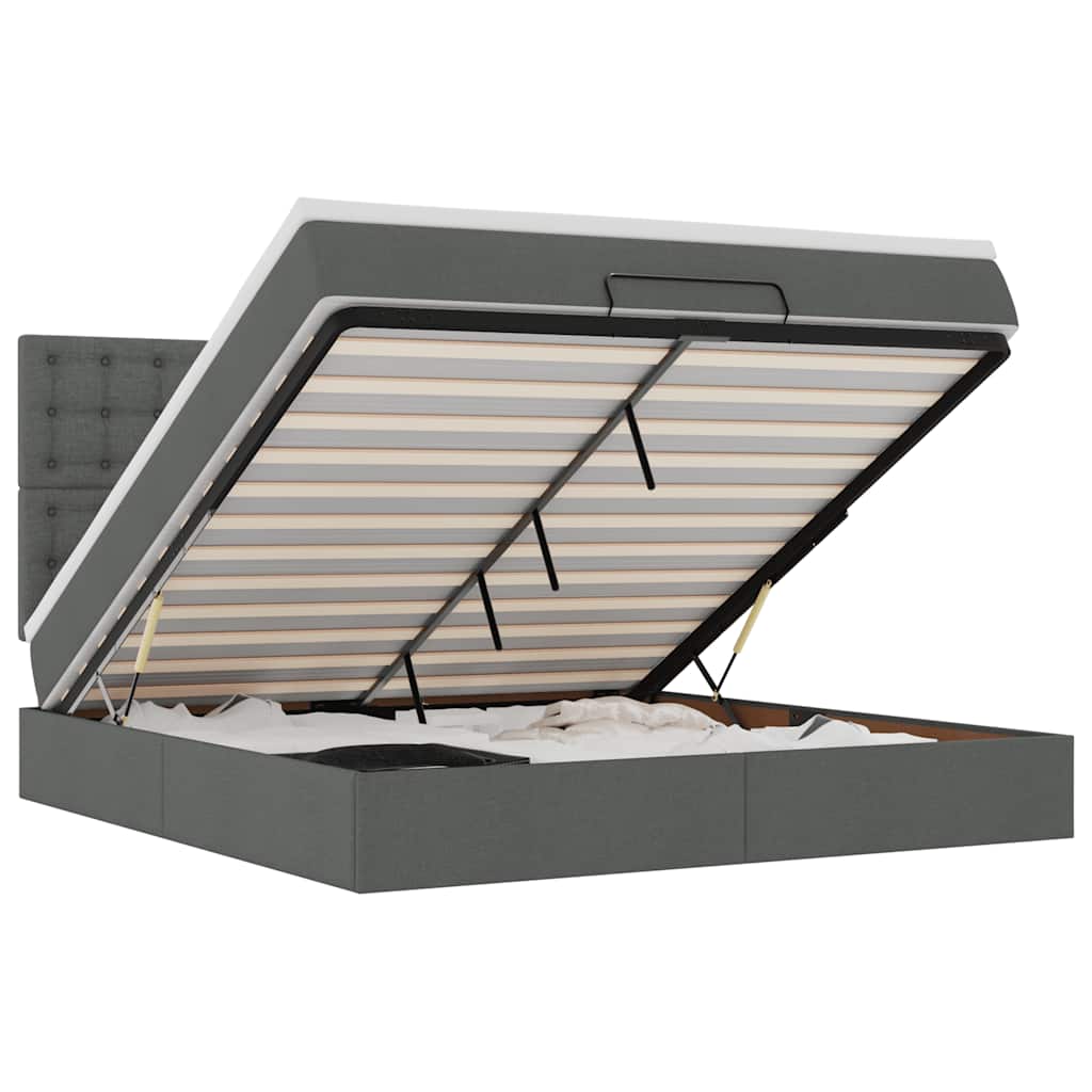Ottoman sängram med madrass mörkgrå 180x200 cm tyg