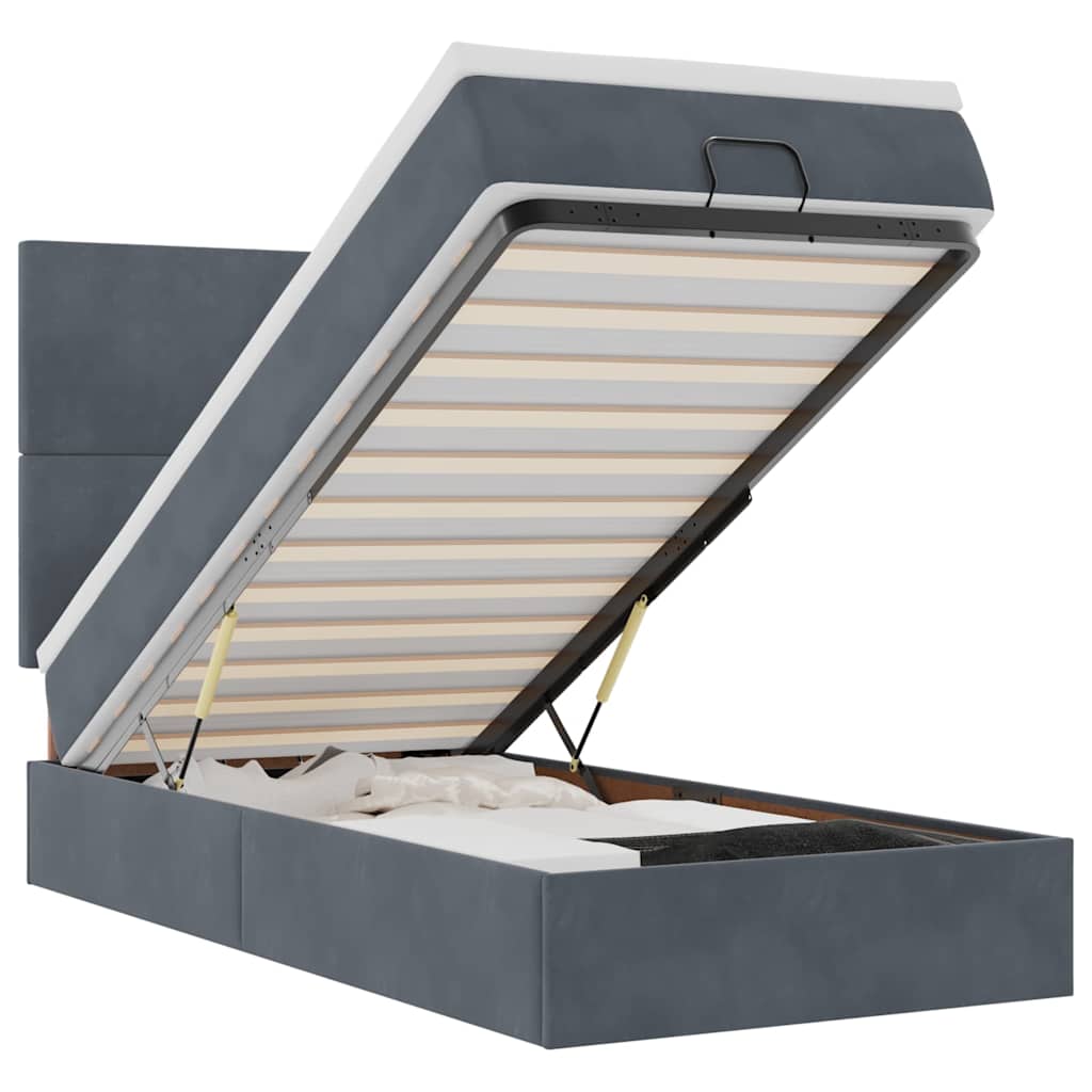 Ottoman sängram med madrasser mörkgrå 80x200 cm sammet