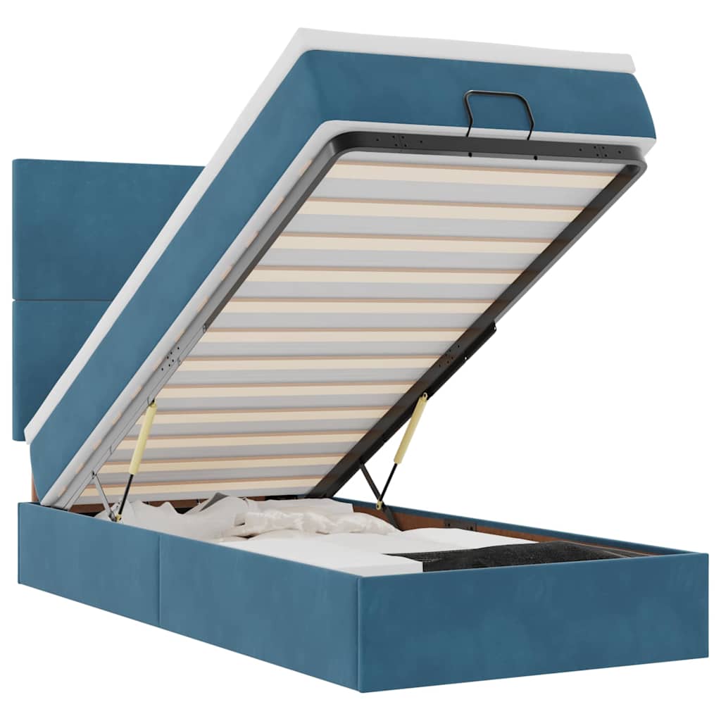 Ottoman sängram med madrasser mörkblå 90x200 cm sammet