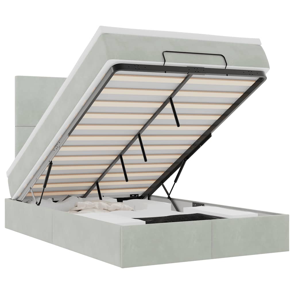 Ottoman sängram med madrasser ljusgrå 120x200 cm sammet