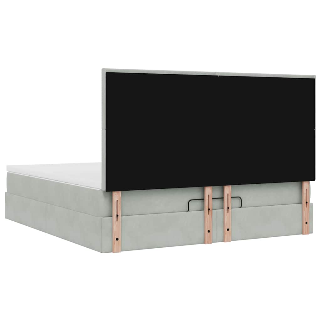 Ottoman sängram med madrasser ljusgrå 160x200 cm sammet