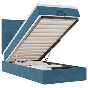 Ottoman sängram med madrasser mörkblå 100x200 cm sammet