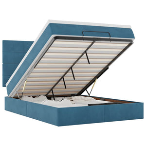 Ottoman sängram med madrasser mörkblå 140x190 cm sammet