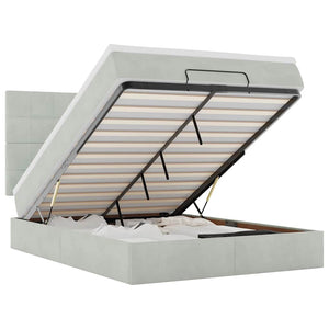 Ottoman sängram med madrasser ljusgrå 140x200 cm sammet