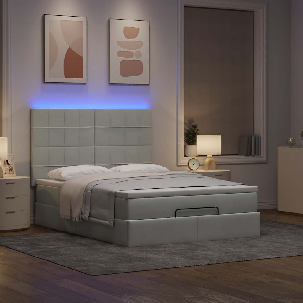 Ottoman sängram med madrasser ljusgrå 140x200 cm sammet