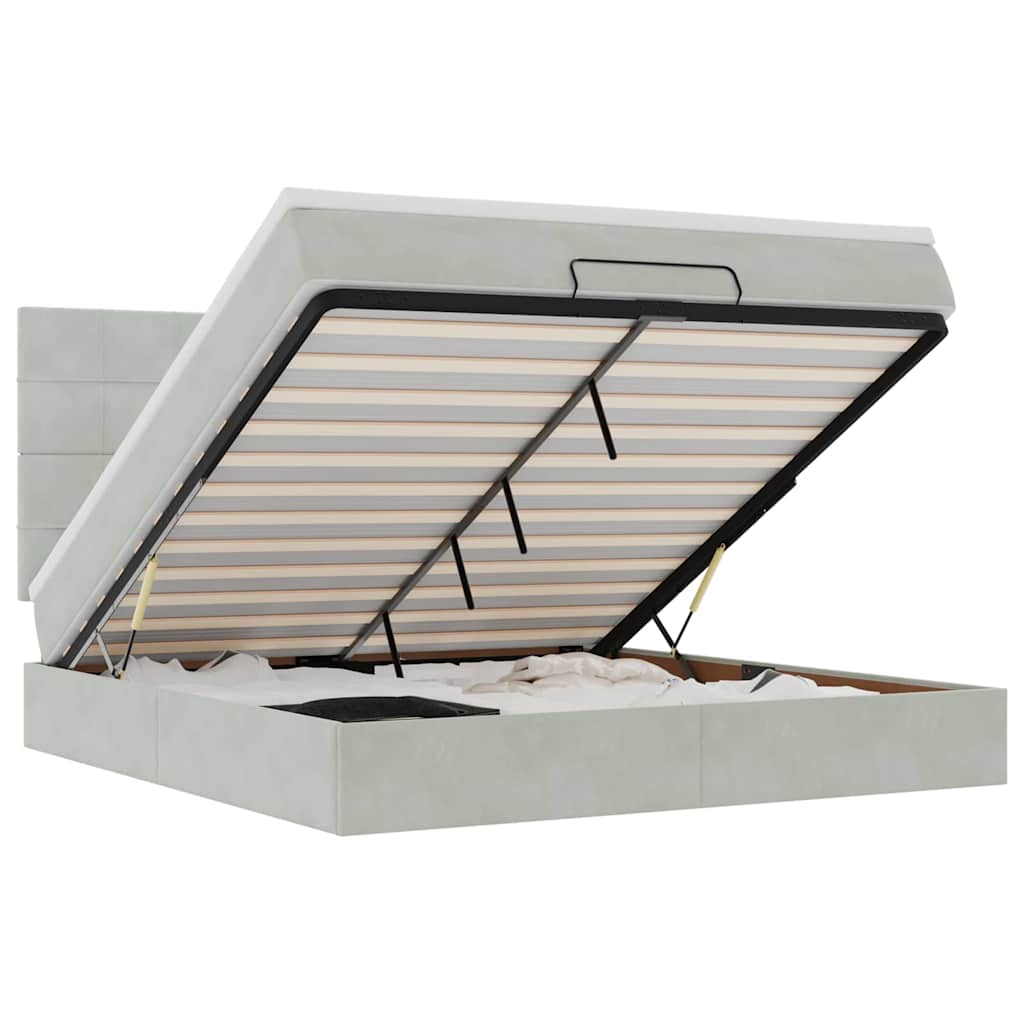 Ottoman sängram med madrasser ljusgrå 160x200 cm sammet