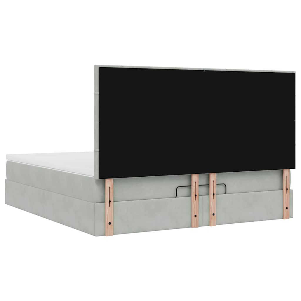 Ottoman sängram med madrasser ljusgrå 160x200 cm sammet