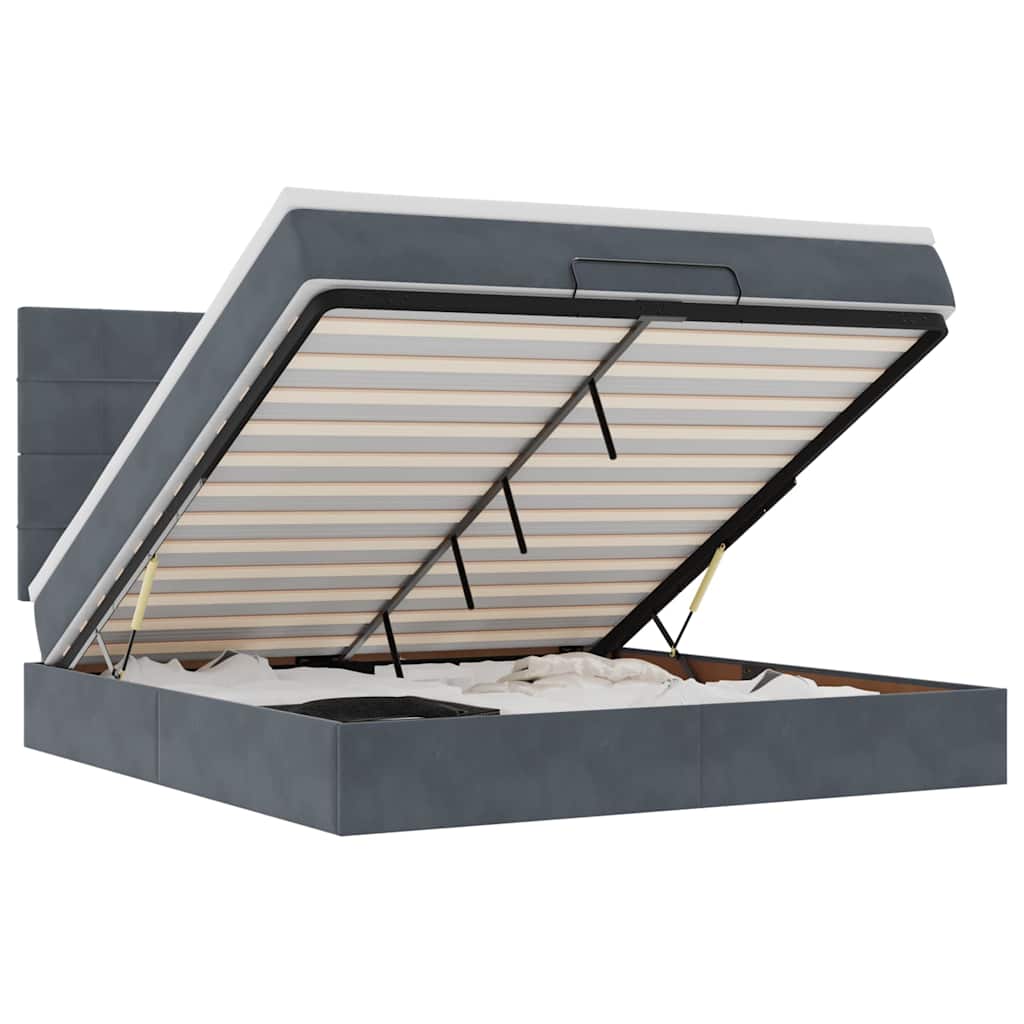 Ottoman sängram med madrasser mörkgrå 180x200 cm sammet