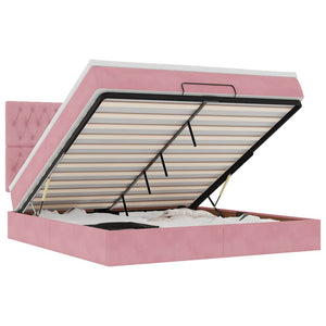 Ottoman sängram med madrasser rosa 180x200 cm sammet